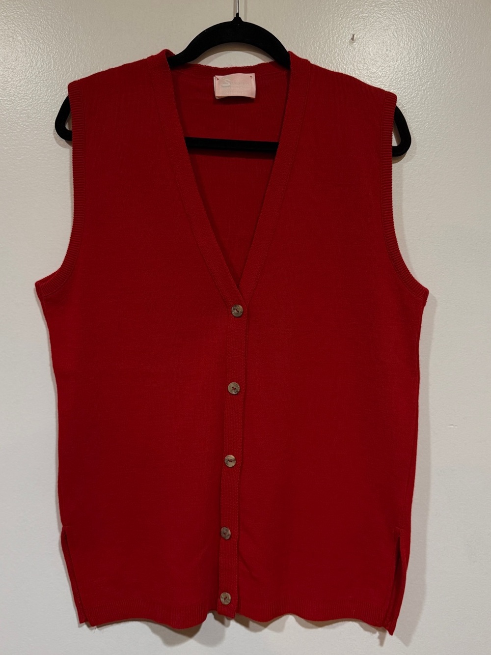 Made in USA Teacher Holiday Vest Womens Medium Layering Red Button Up Twee Tunic